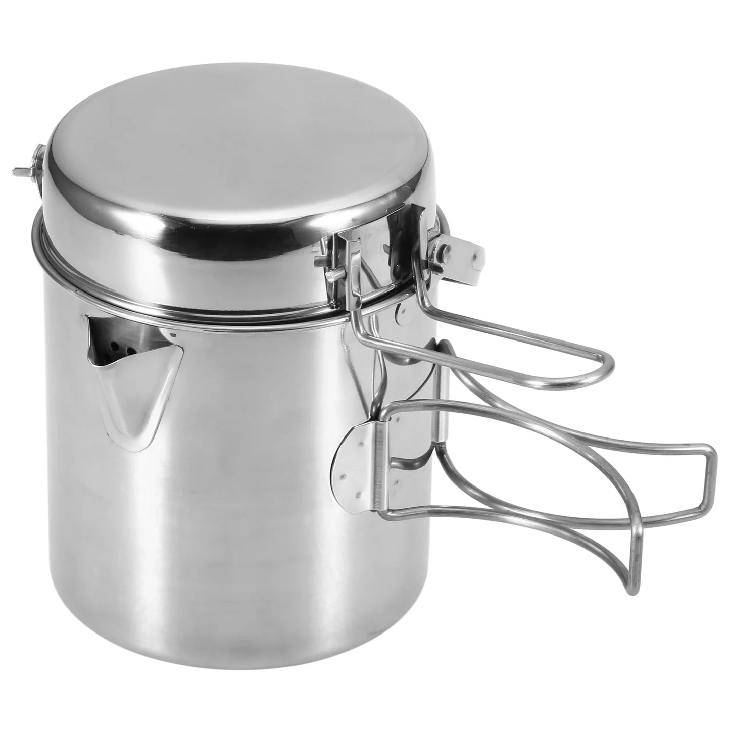 1l stainless steel cooking kettle portable outdoor camping backpacking pot with foldable handle