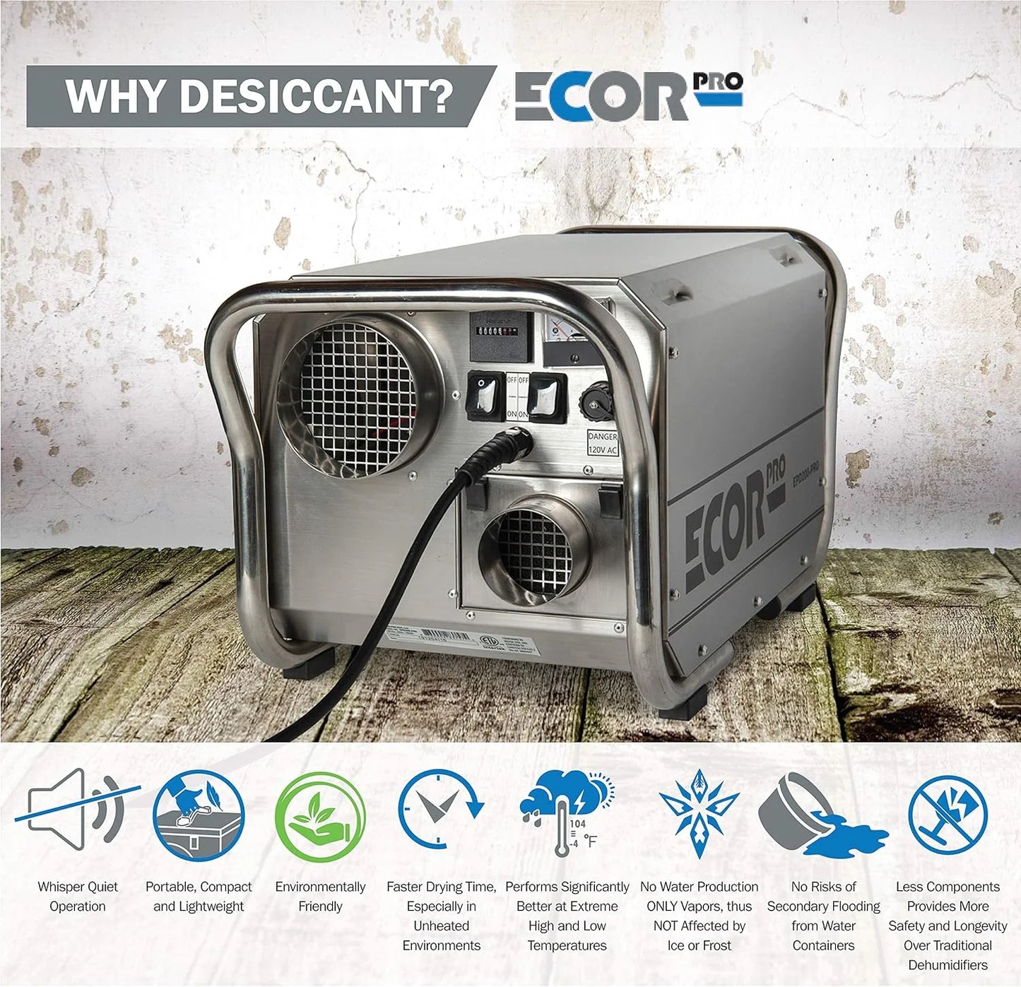 Ecor pro steel desiccant dehumidifier 4 hole system 11.7 amps 1400 watt 115v 95