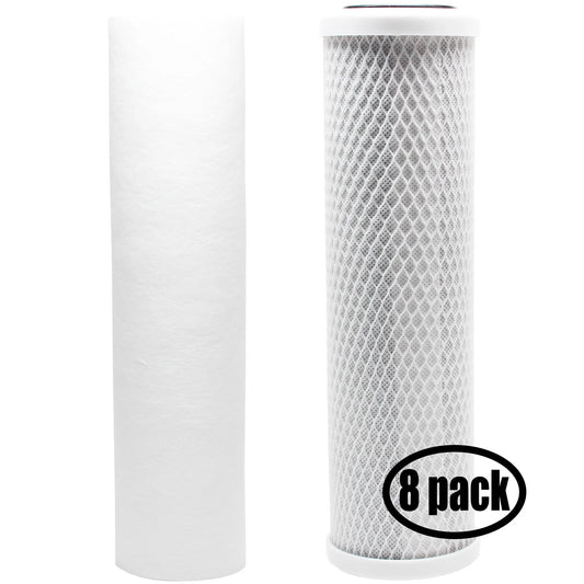 8-pack replacement for filter kit for glacier bay hdguss4 ro system - includes carbon block filter & pp sediment filter - denali pure brand