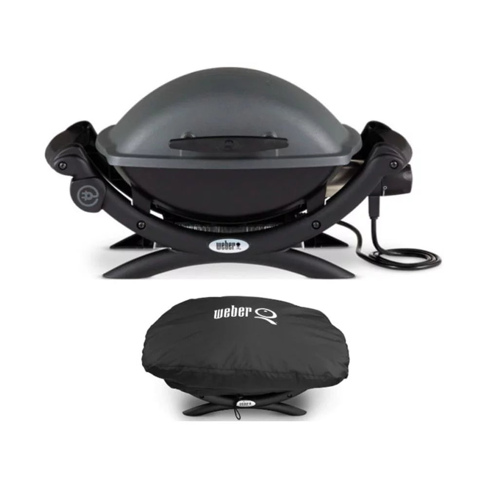 Weber q 1400 electric grill (black) with grill cover