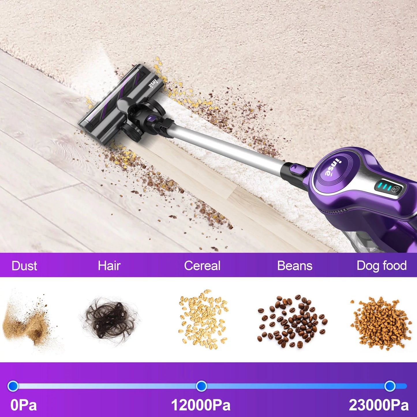 Cordless vacuum cleaner,10-in-1 lightweight handheld,23kpa 250w brushless motor stick vacuum,up to 45 mins runtime 2500mah rechargeable battery for carpet hard floor pet hair - purple