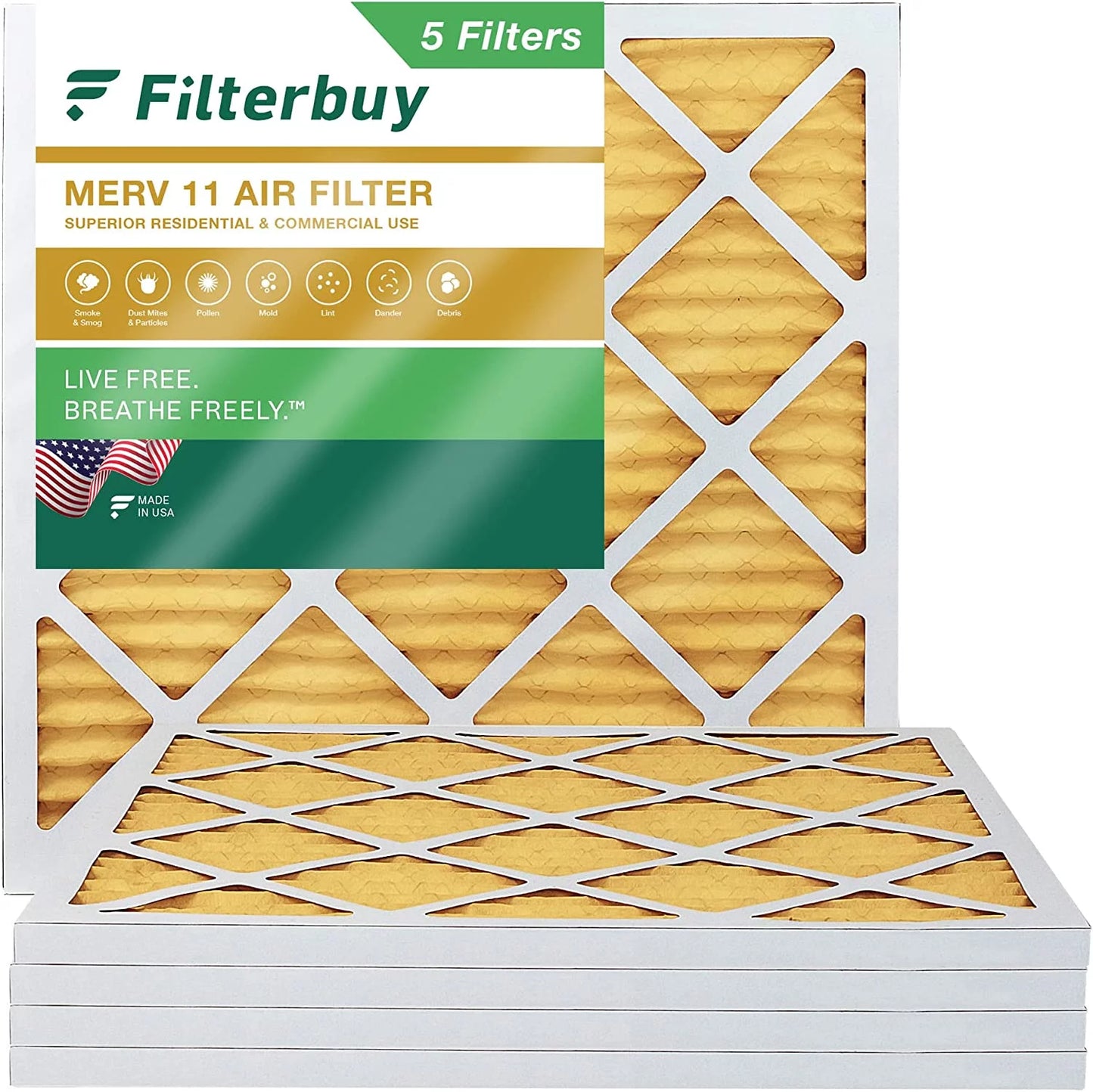 Filterbuy 20x20x1 merv 11 pleated hvac ac furnace air filters (5-pack)