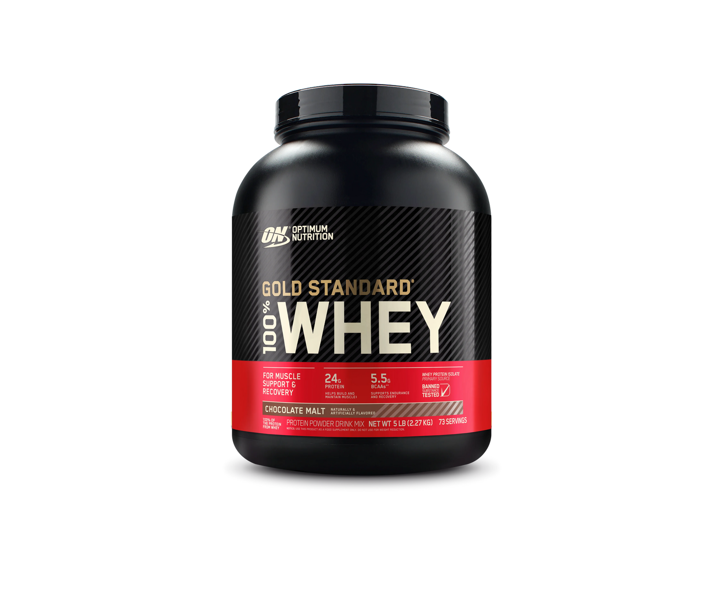 Optimum nutrition, gold standard 100% whey protein powder, chocolate malt, 5 lb, 73 servings