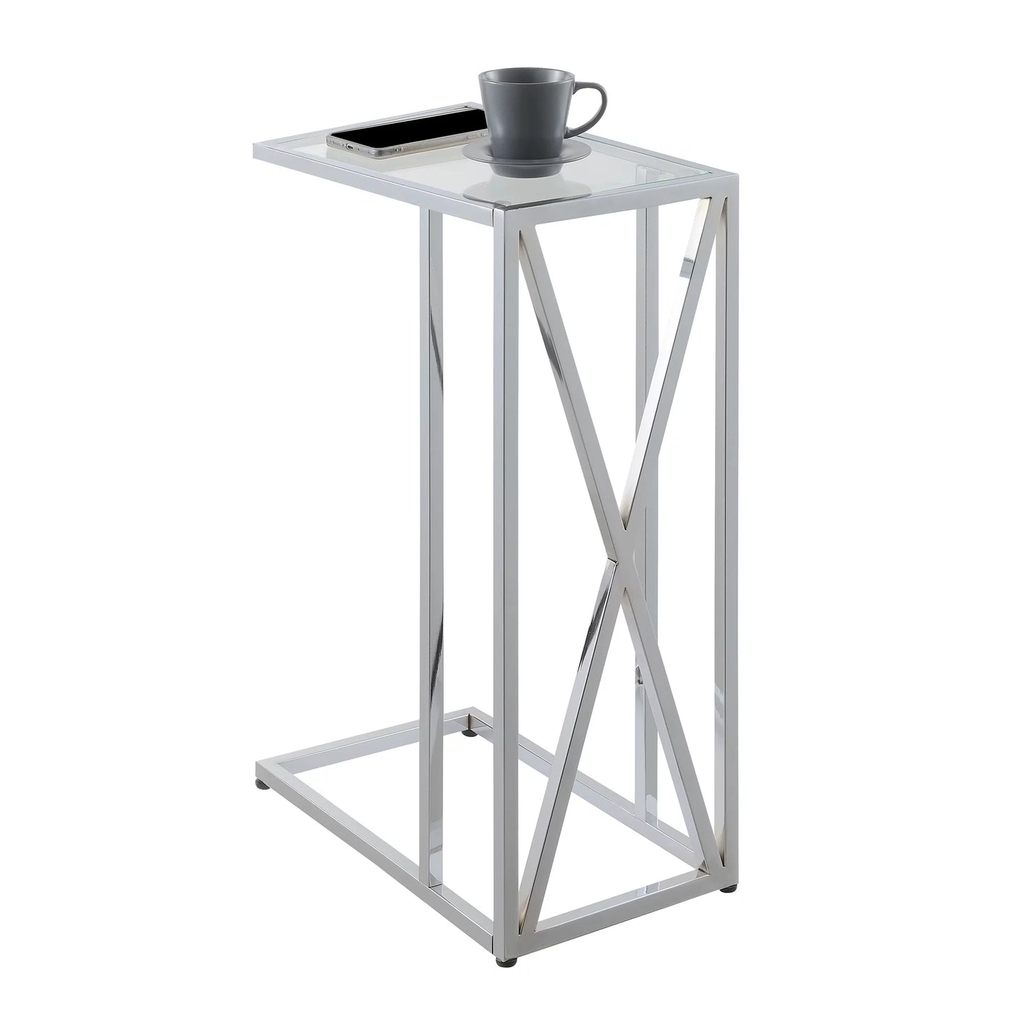 Convenience concepts oxford chrome glass c end table in glass & chrome frame