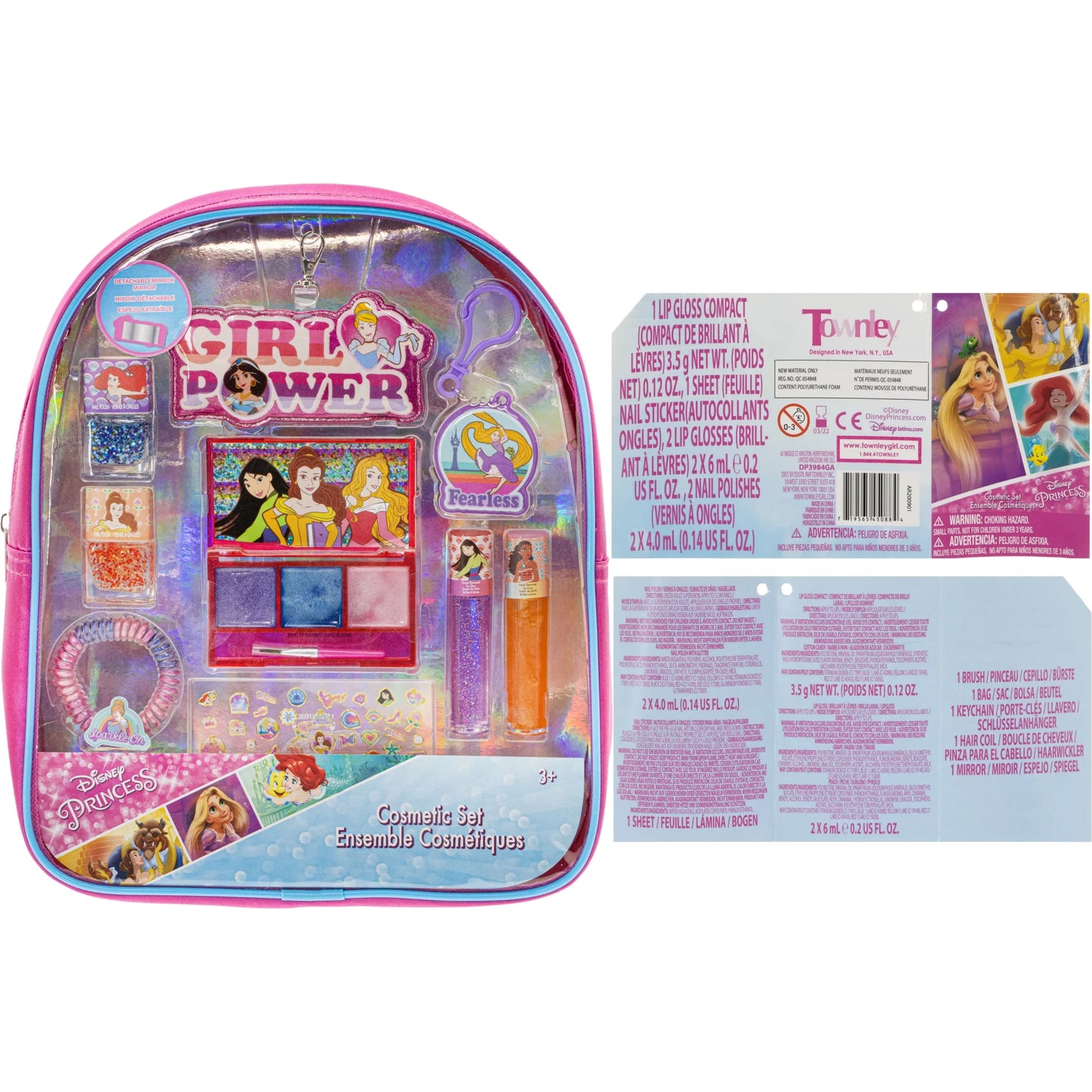 Disney princess - townley girl beauty makeup cosmetic backpack set for girls, ages 3+