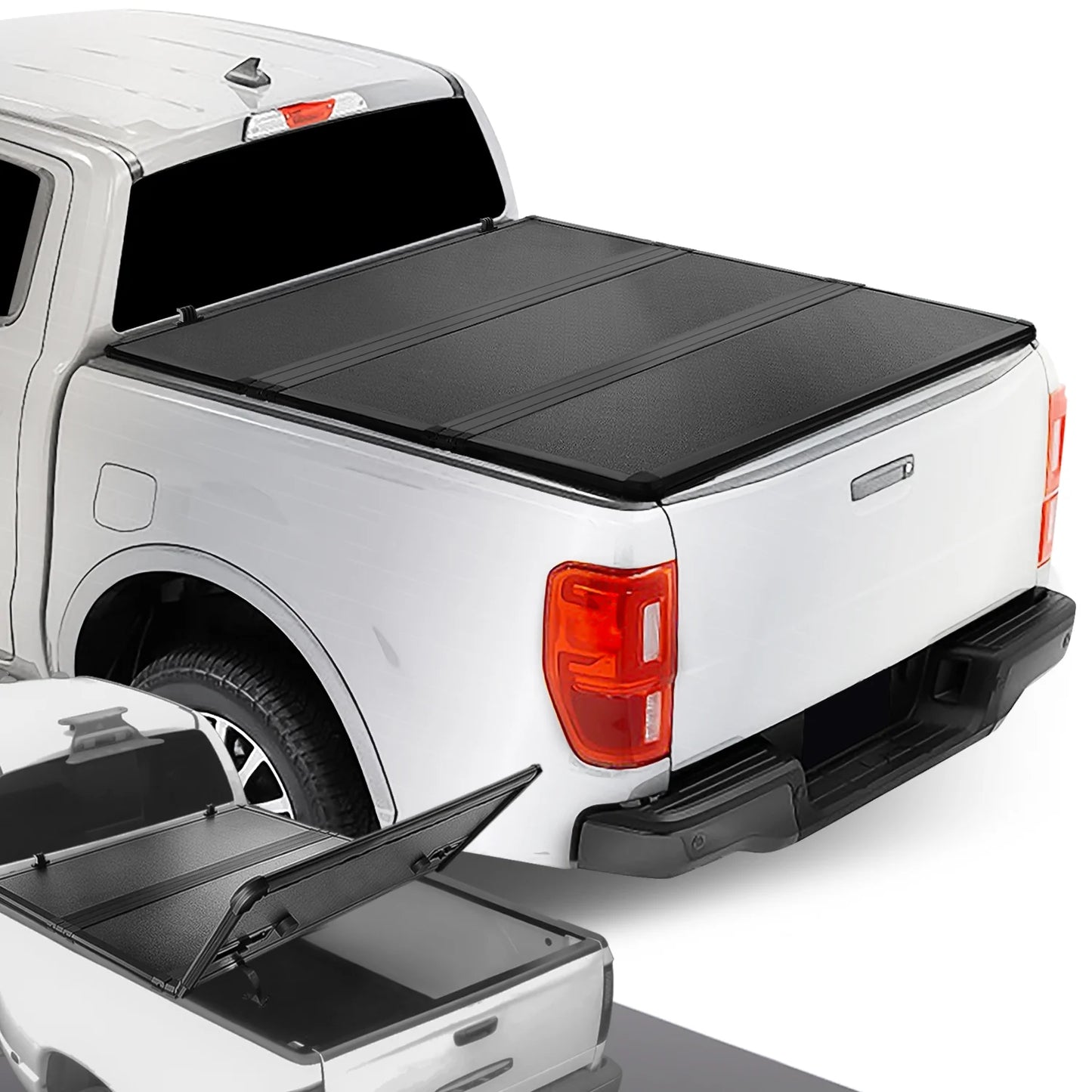 Dna motoring ttc-hard-090 for 2019 to 2021 ford ranger 5ft truck short bed black powdercoated aluminum frame frp hard top tri-fold tonneau cover 20