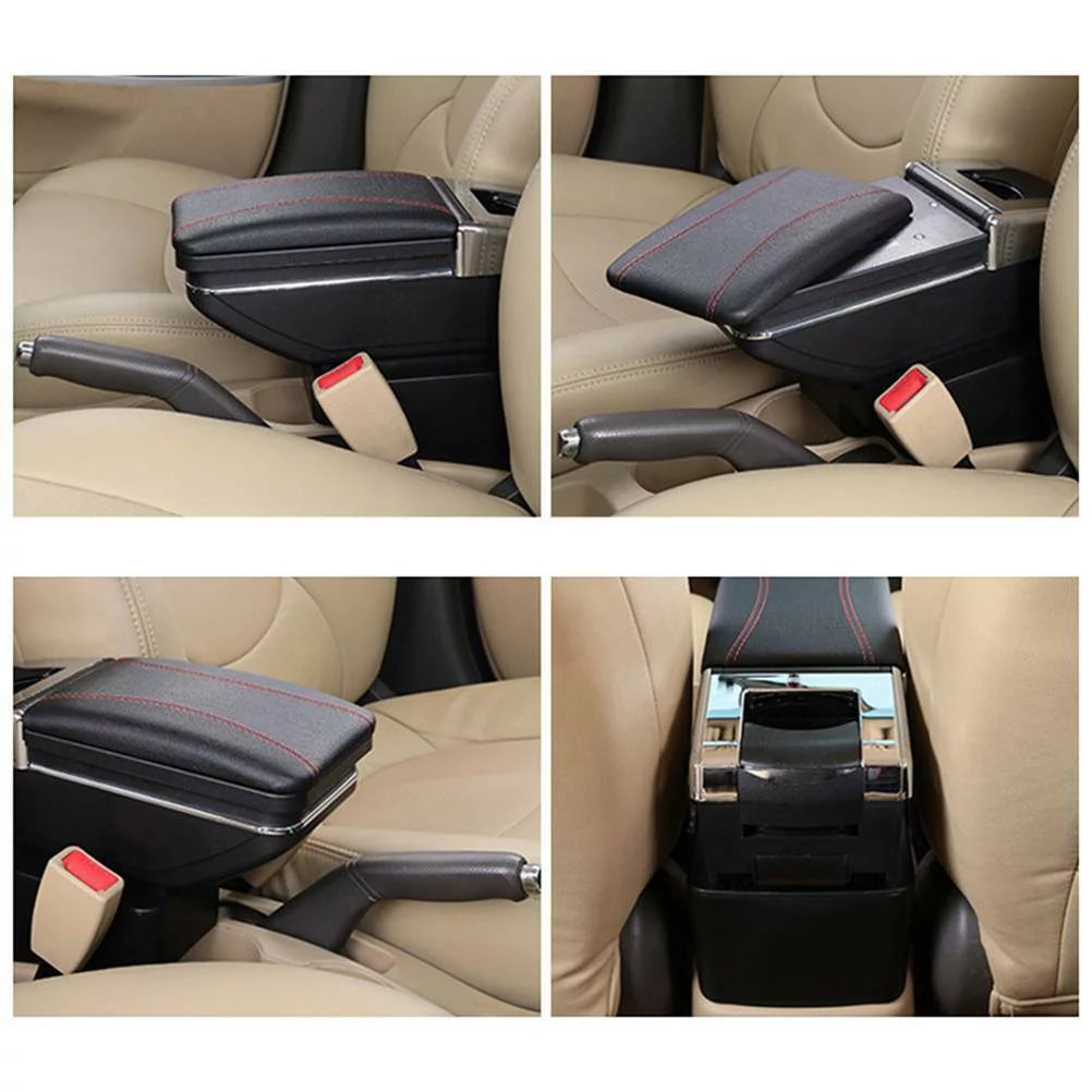 Oukaning black leather center console storage box rotatable car center console armrest box for nissan versa tiida latio 2007-2011