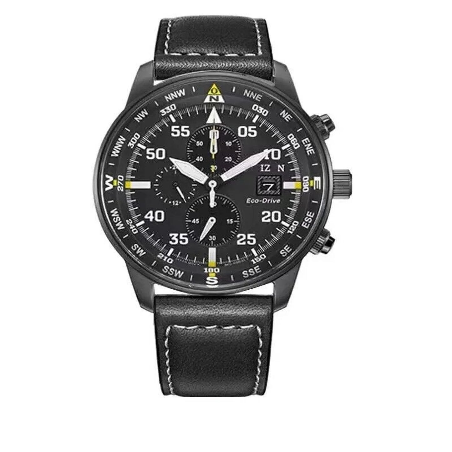 New men's classic business aviator chronograph black dial eco-drive watch