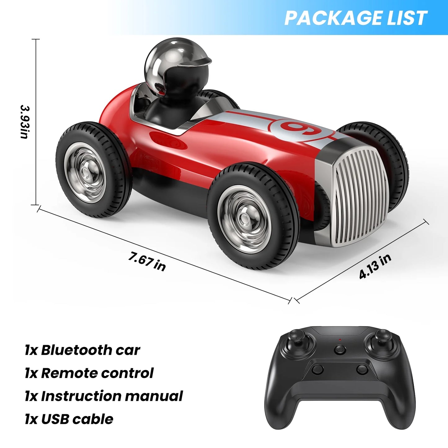 Auoshi remote control car with 2.4ghz wireless bluetooth speaker 2 speed mode fast rc car for kids rc trucks music rc stunt car toys for boys girls gifts, red