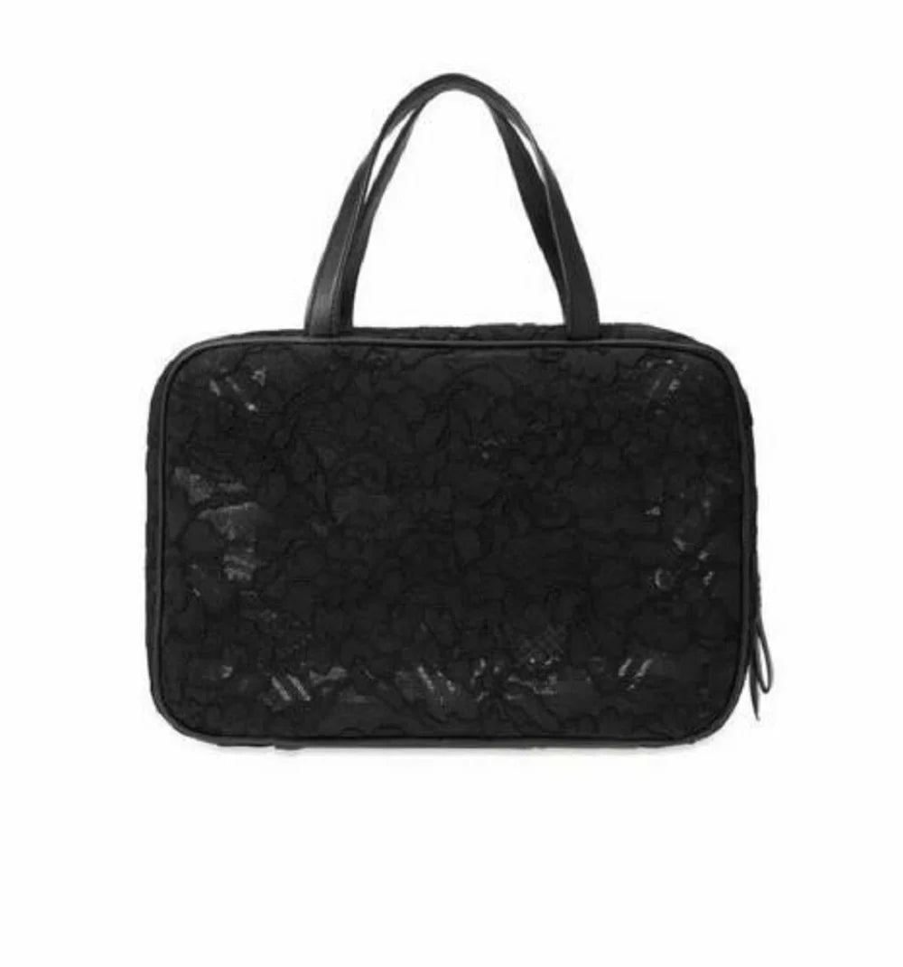 Victoria's secret floral lace jetsetter travel case bag black & clear cosmetics nwt