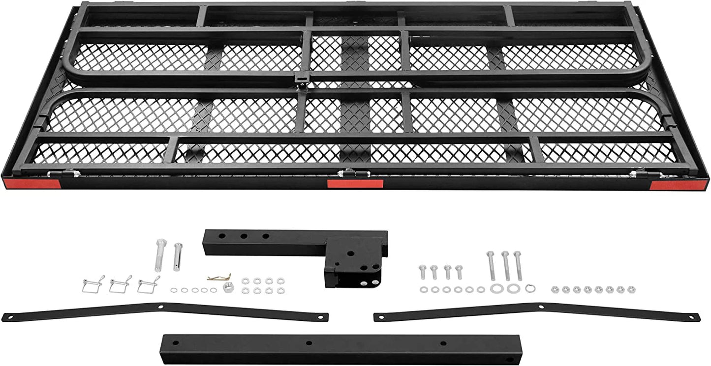 60 x 24 inch folding cargo rack carrier with waterproof cargo bag 500 lbs heavy duty capacity 2 inch receiver luggage basket hitch fold up for suv pickup camping traveling