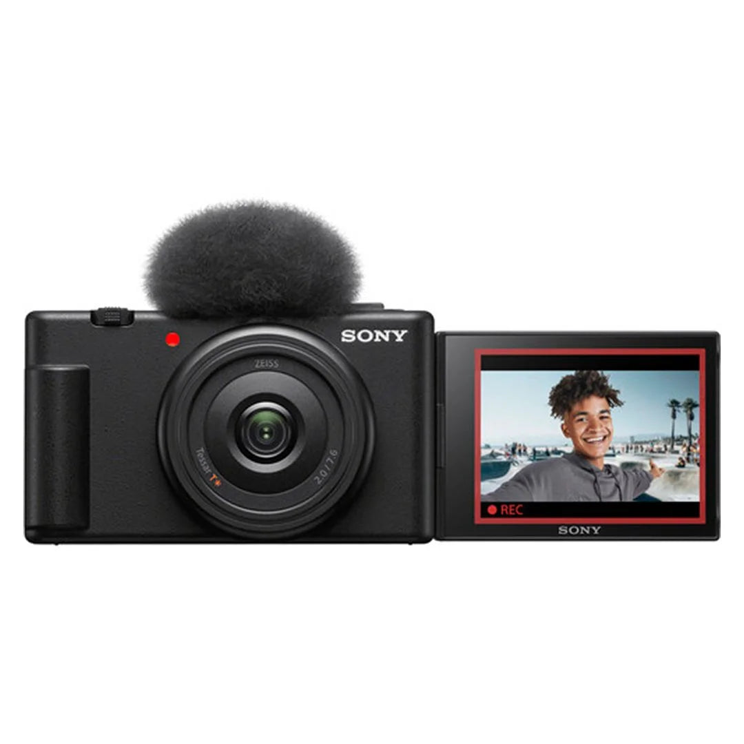 Sony zv-1f vlogging camera (black) with sandisk 128gb memory card + zeetech accessory bundle