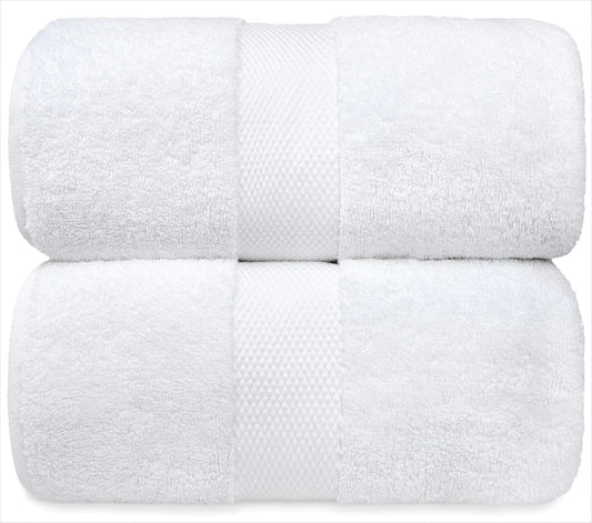 White classic luxury white bath towels - large 30x56 inch, 100% cotton american linen big white towels, 2-pack bathroom sheets | set of 2, white