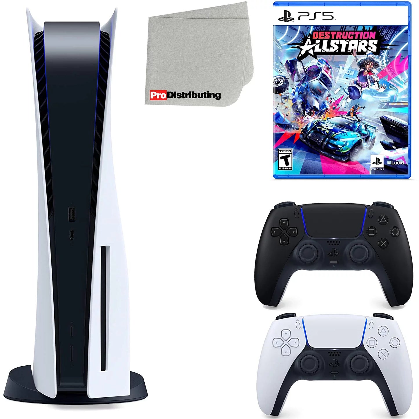 Sony playstation 5 disc version (sony ps5 disc) with midnight black extra controller, destruction allstars and microfiber cleaning cloth bundle