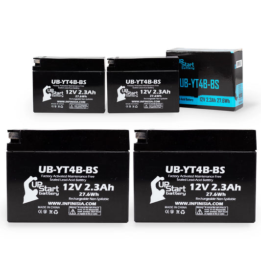 4-pack upstart battery replacement for 2010 yamaha sr400 (fi) 400cc factory activated, maintenance free, motorcycle battery - 12v, 2.3ah, ub-yt4b-bs