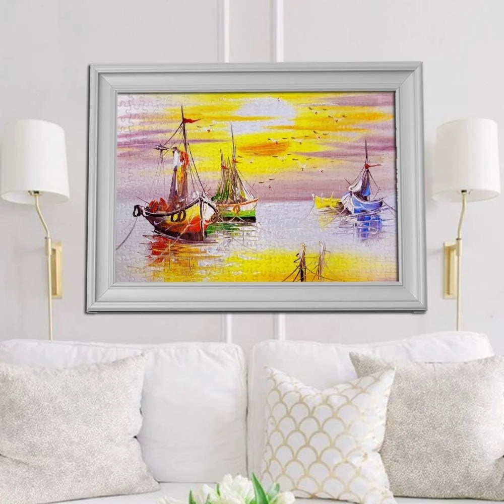 Wellsay jigsaw puzzles oil painting vintage sailing boat sea ocean sunset for kids adults education