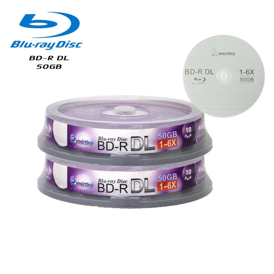 Smart buy 20-disc 50gb 6x blu-ray bd-r dl dual layer double layer logo top surface blank data video recordable media disc