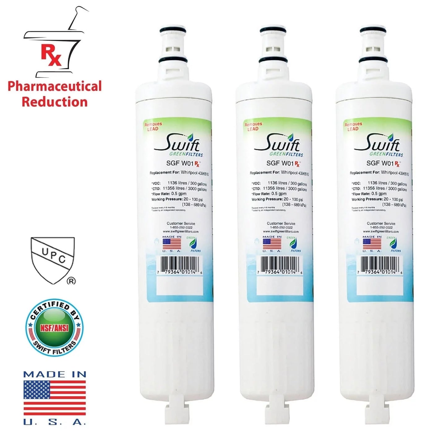 Swift green filters sgf-w01 rx replacement whirlpool 4396508 edr5rxd1 refrigerator water filter (3 pack)