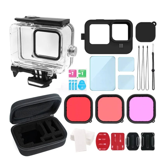 Owsoo protective case for  camera, compatible, waterproof kit, silicone protectors, tempered glasses, filters, fog plates