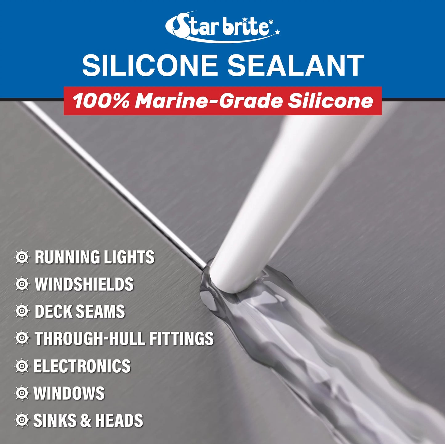 Star brite marine silicone sealant - clear, 10.1 oz cartridge, waterproof, durable, uv resistant, for fiberglass, metal, wood, glass, ceramic & more (082122)