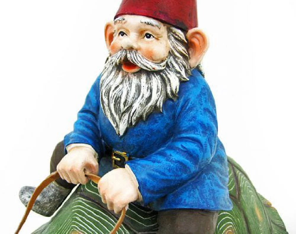 Private label large garden gnome riding turtle statue patio pool