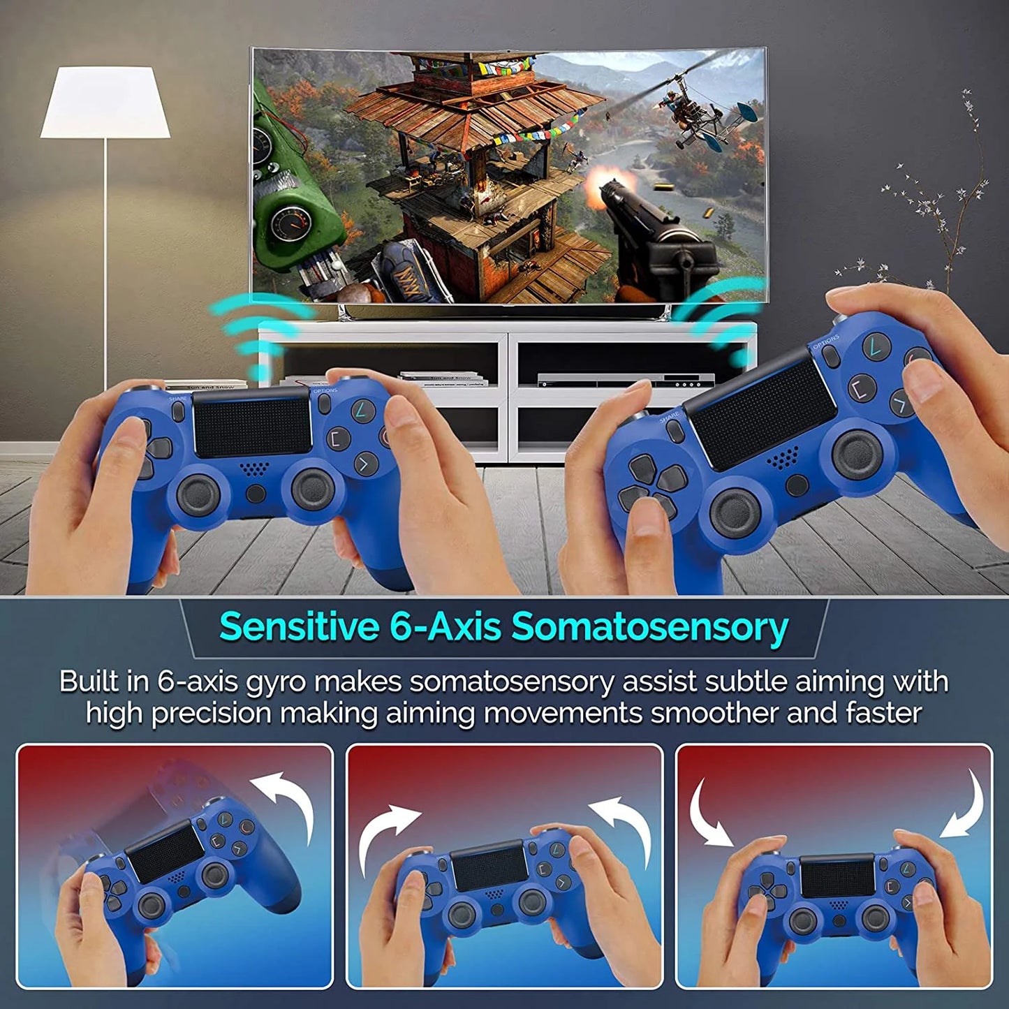 Pro wireless gamepad compatible with samsung galaxy s23 ultra controller plus 1,000 battery/built-in speaker/gyro/remote bluetooth slim (blue)