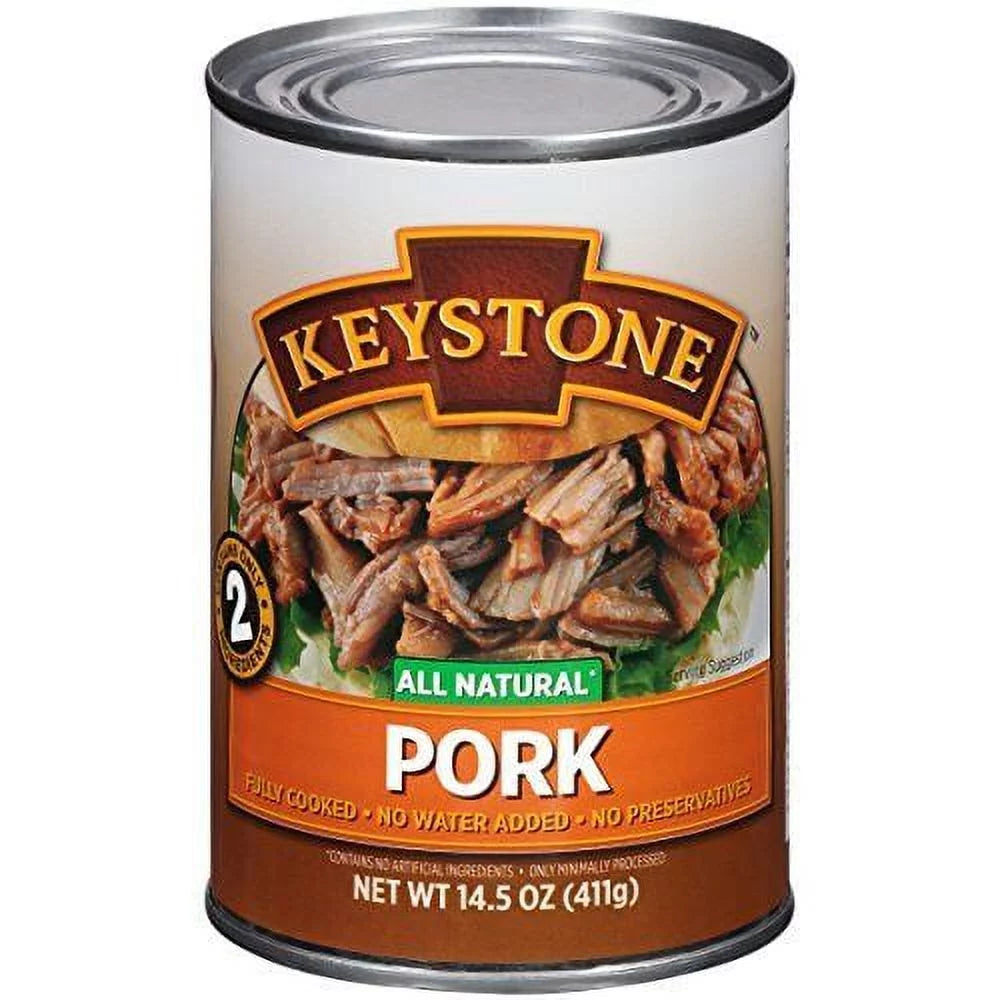 (12 pack) keystone all natural pork 14.5 oz can  emergency survival food for camping hiking and backpacking ready to eat- pack of 12 cans