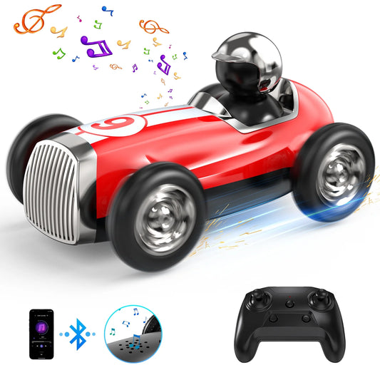 Auoshi remote control car with 2.4ghz wireless bluetooth speaker 2 speed mode fast rc car for kids rc trucks music rc stunt car toys for boys girls gifts, red