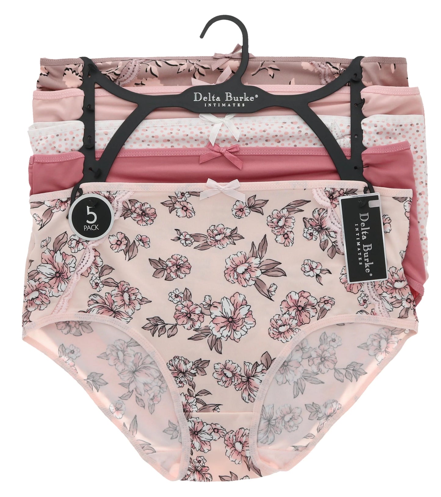 Delta burke intimates women's plus size sexy classic high rise brief panties (5pr) (large, pink floral dots)