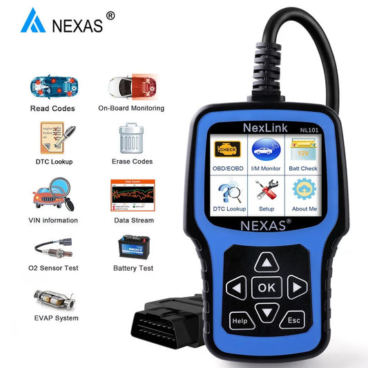 Nexas nl101 obd2 scanner check engine light car battery tester car scanner auto code reader full obdii functions check engine read clear codes automotive scanner obdii diagnostic tool