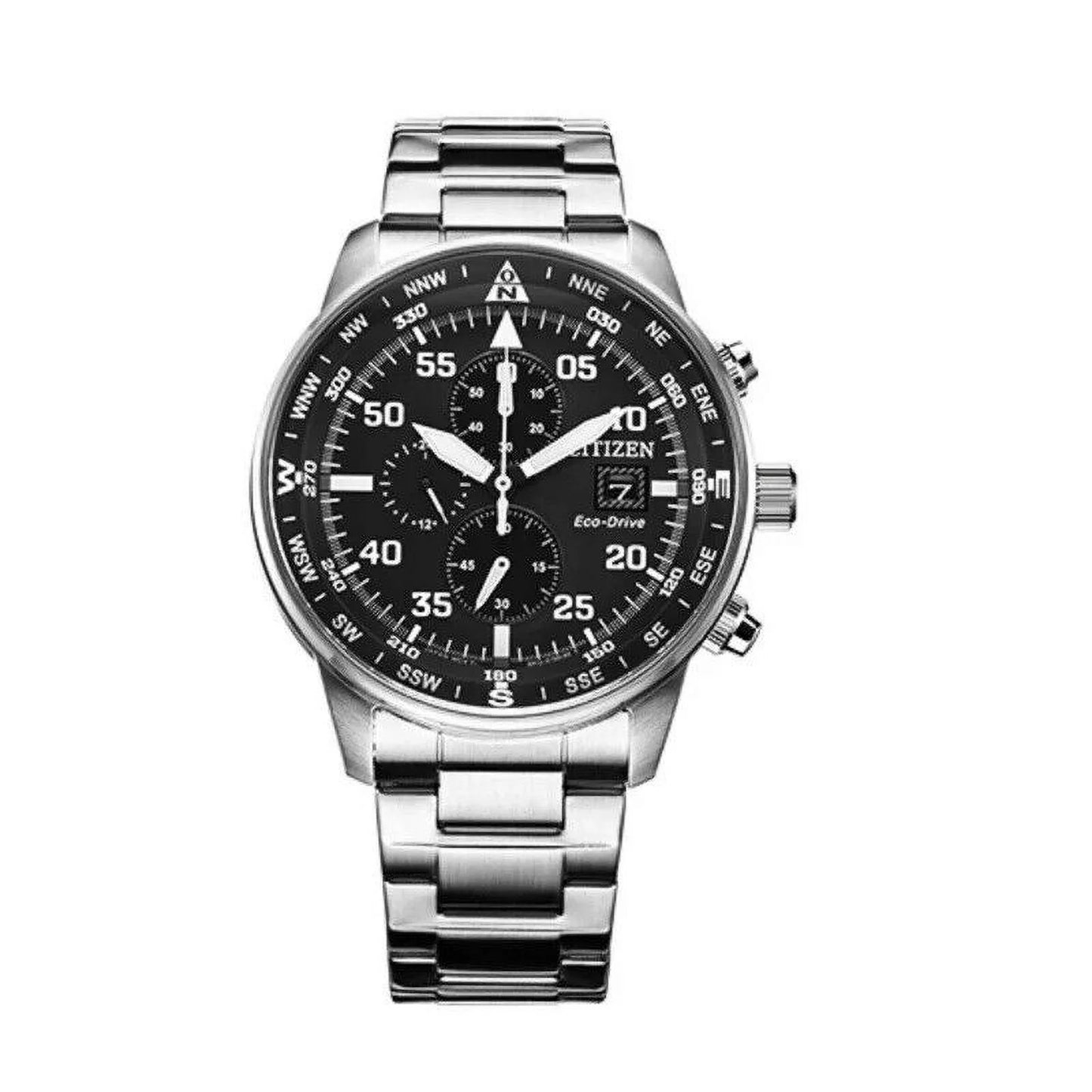 New men's classic business aviator chronograph black dial eco-drive watch