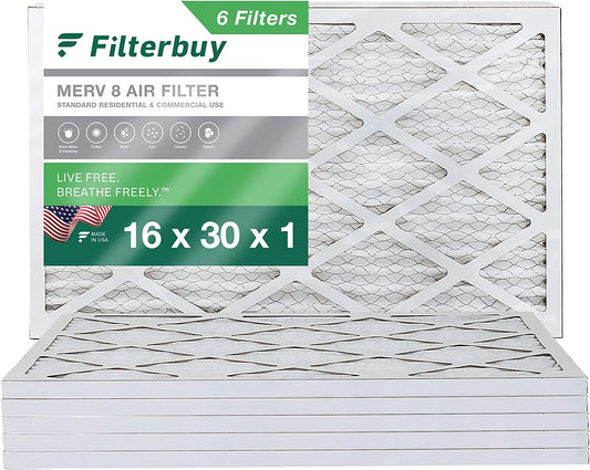 Filterbuy 16x30x1 merv 8 pleated hvac ac furnace air filters (6-pack)