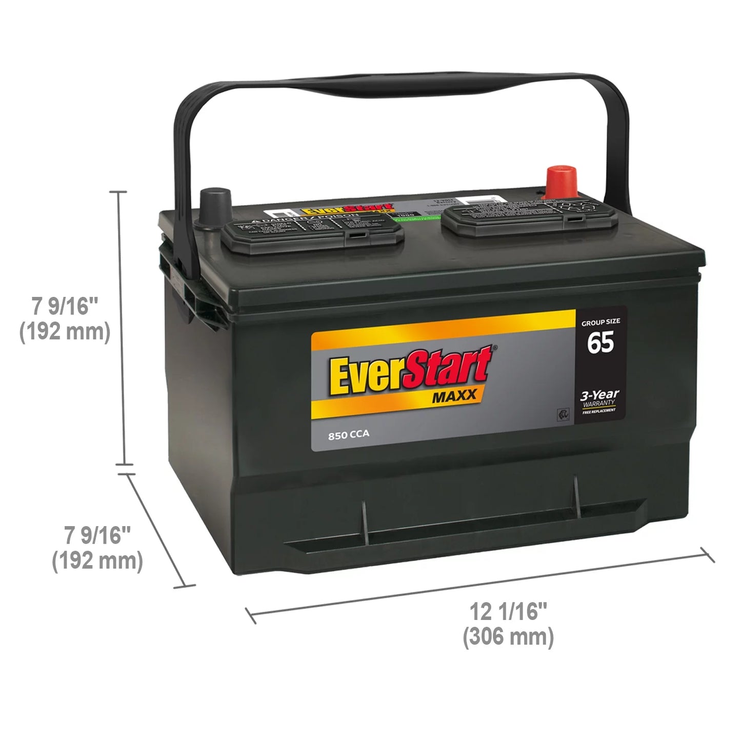 Everstart maxx lead acid automotive battery, group size 65 12 volt 850 cca