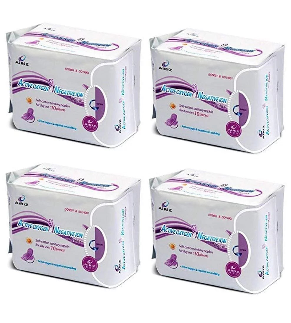 Airiz active oxygen & negative ion relax soft cotton sanitary napkin for day use -(40 pads in 4 pack) sanitary napkin/pad (pack of 4)