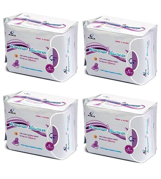 Airiz active oxygen & negative ion relax soft cotton sanitary napkin for day use -(40 pads in 4 pack) sanitary napkin/pad (pack of 4)