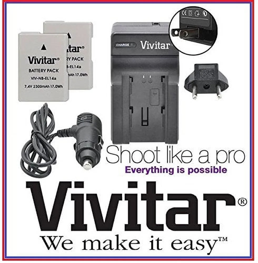 Super hi vivitar 2-pc 2300 mah en-el14a li-ion battery & charger for nikon d3400