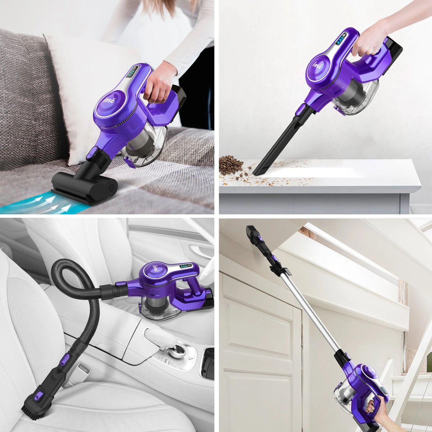 Cordless vacuum cleaner,10-in-1 lightweight handheld,23kpa 250w brushless motor stick vacuum,up to 45 mins runtime 2500mah rechargeable battery for carpet hard floor pet hair - purple