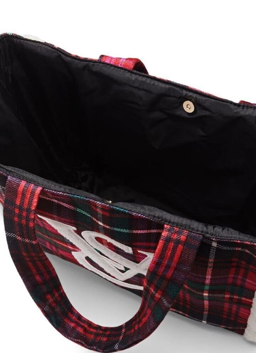 Victoria’s secret vs limited edition 2022 holiday fleece trim plaid tote bag nwt