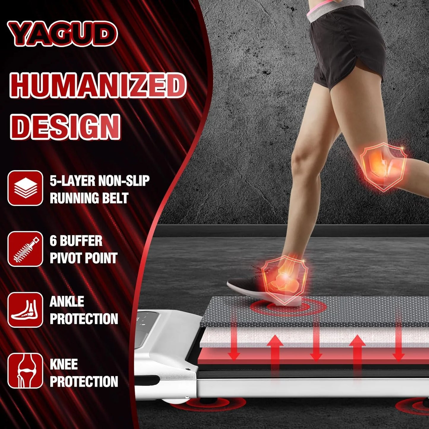 Yagud treadmill, under desk walking pad for home and office, running machine with remote control and led display