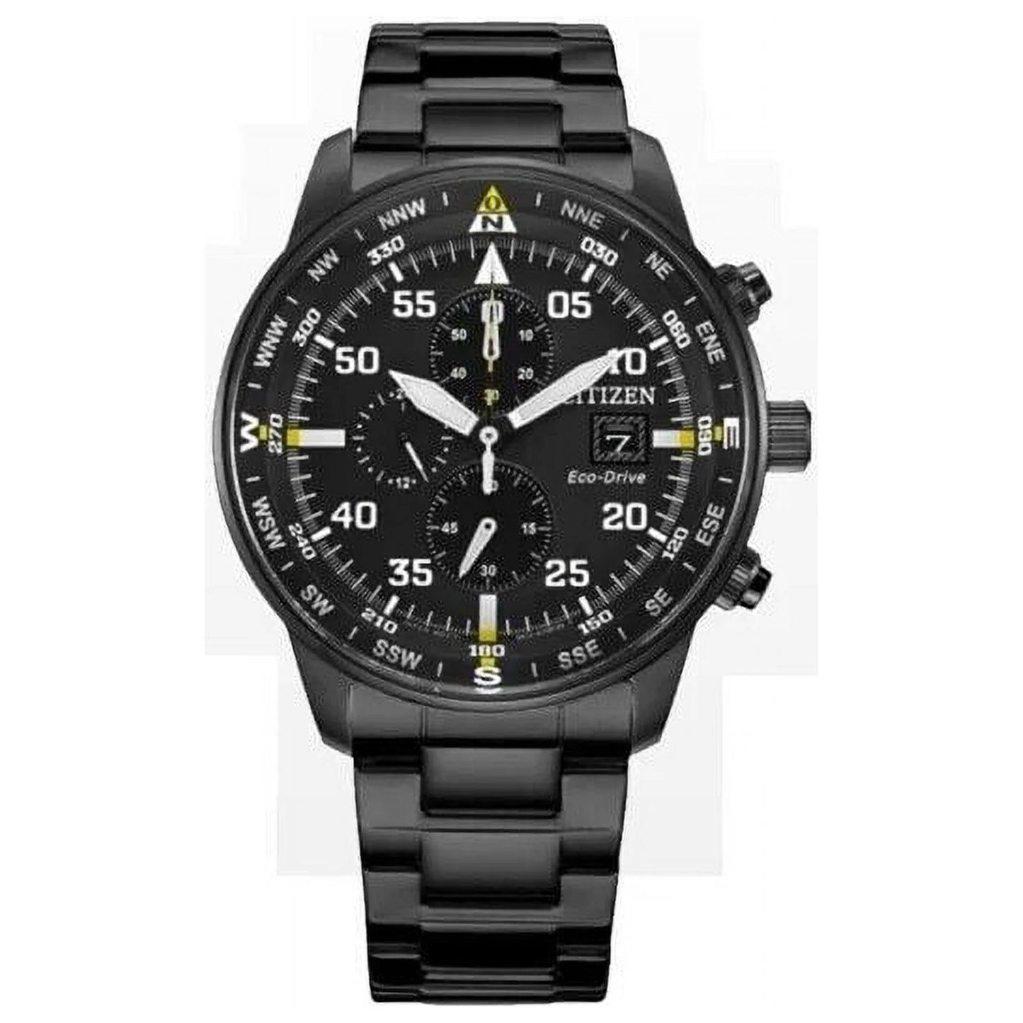 New men's classic business aviator chronograph black dial eco-drive watch