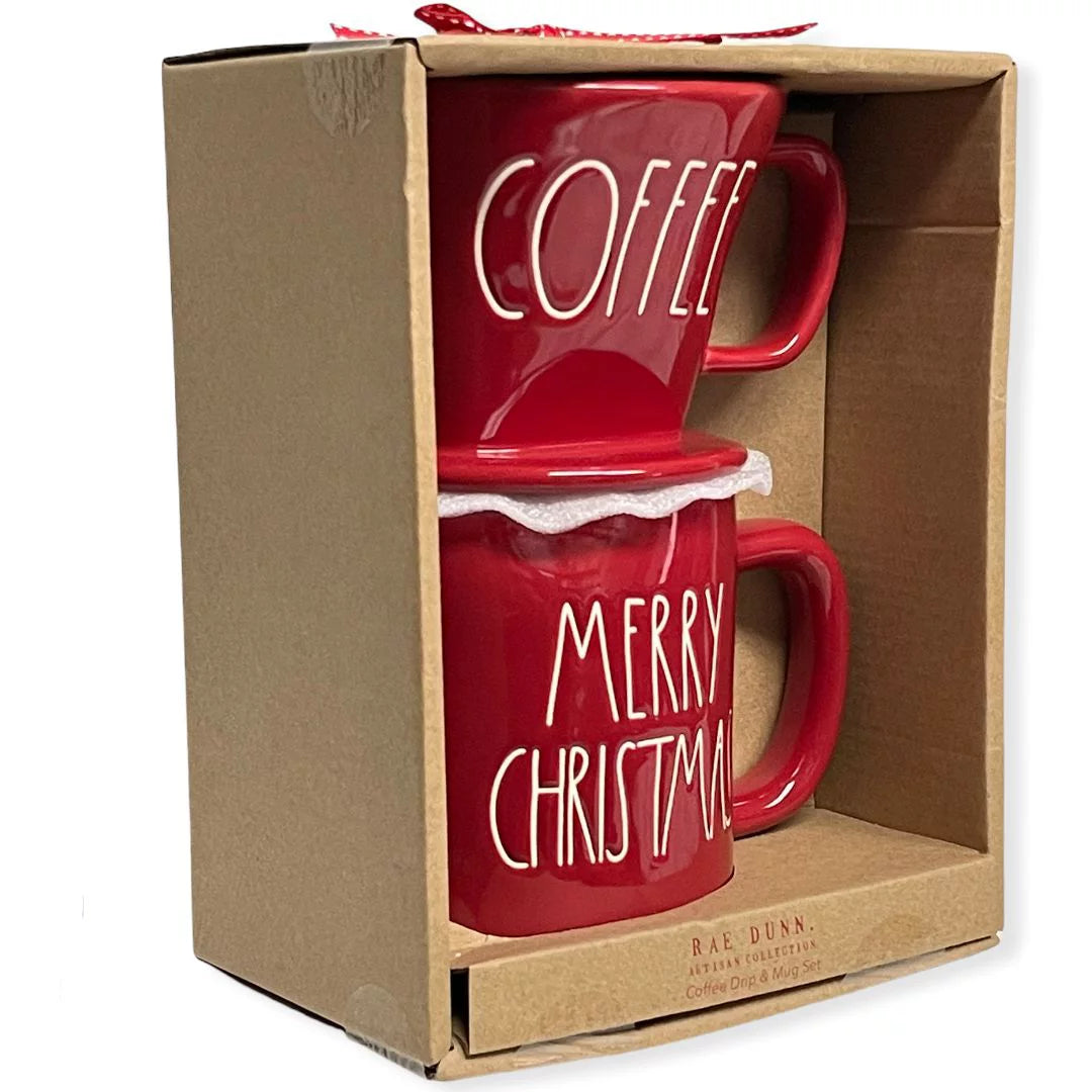 Rae dunn coffee pour over drip merry christmas mug gift set