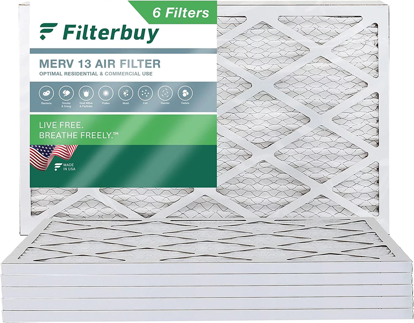 Filterbuy 10x24x1 merv 13 pleated hvac ac furnace air filters (6-pack)