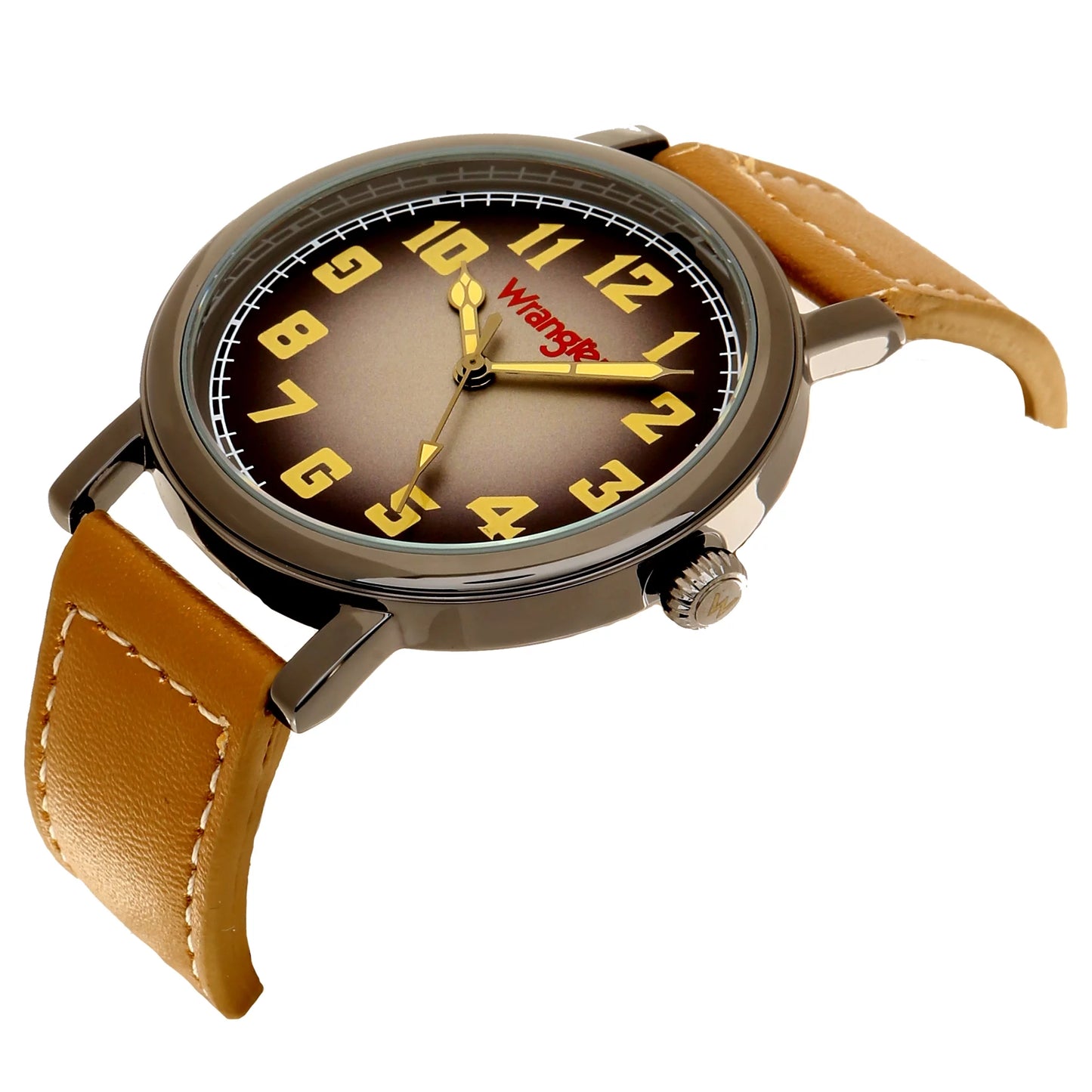 Wrangler 42mm yellow dial, brown strap watch