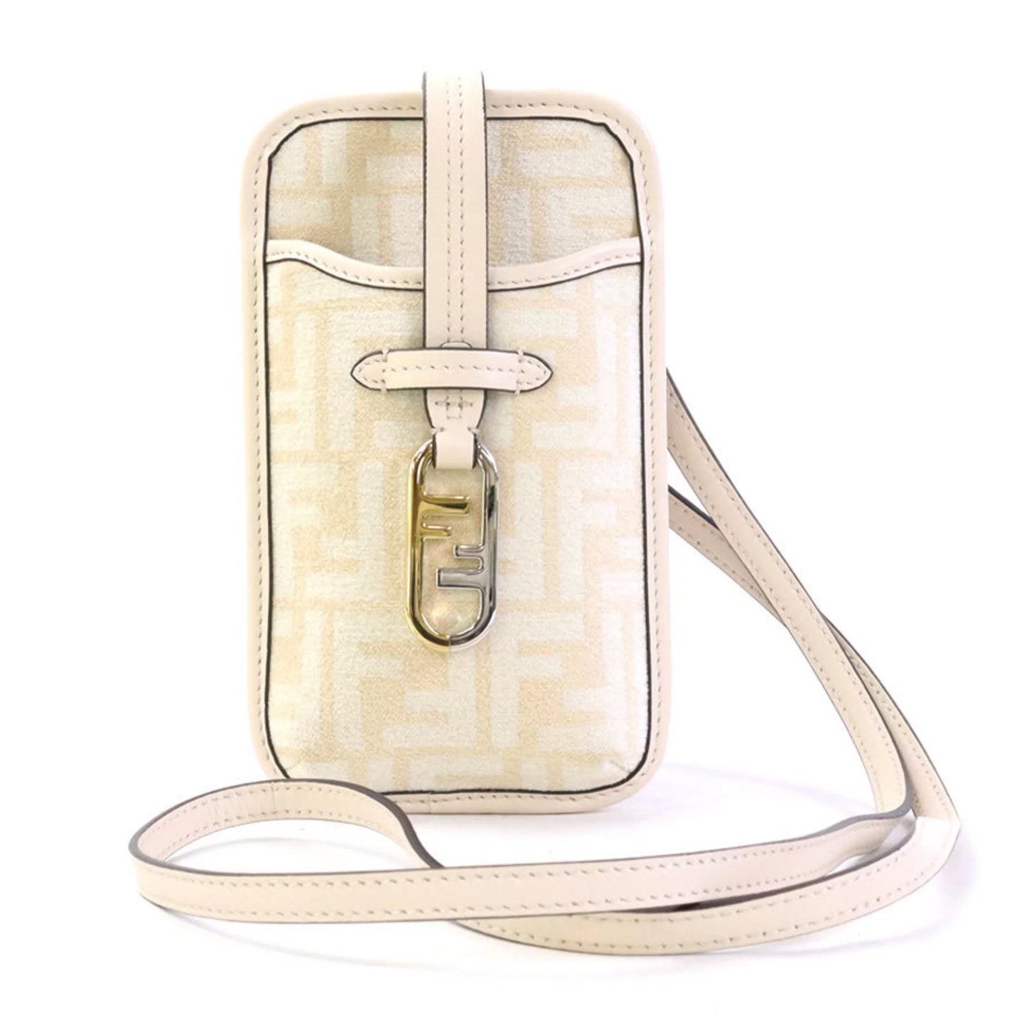 Pre-owned fendi fendi pouch phone orlock leather/viscose pink beige women's 7as131 alg7 (good)