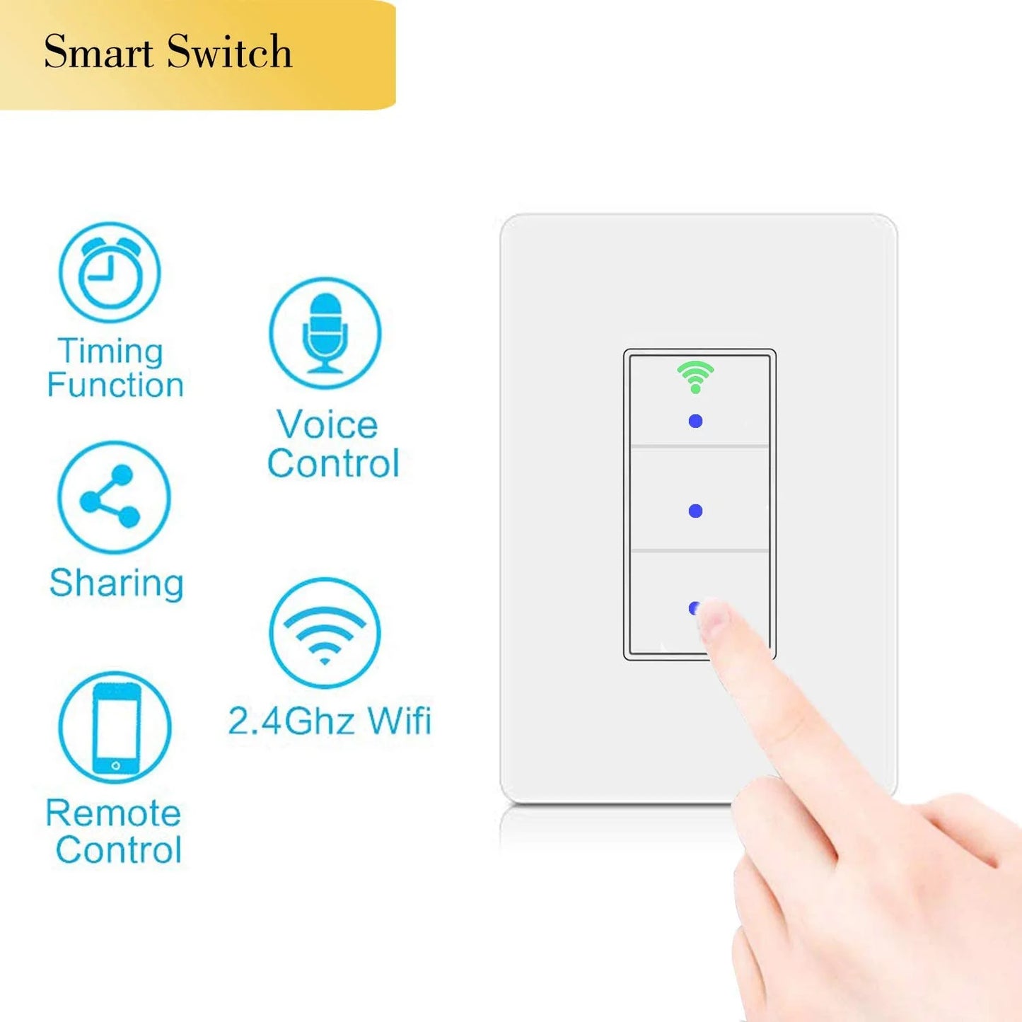 Sana smart light switch,wifi wall light switch, easy installation and app control, compatible with alexa and google home, no hub required (3 switches in 1 gang)