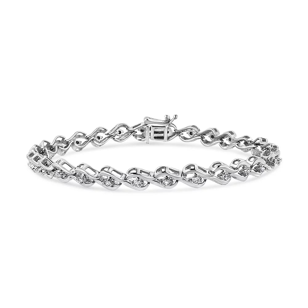 .925 sterling silver 1/10 cttw round-cut diamond link bracelet (i-j color, i3 promo clarity) - 7.25"