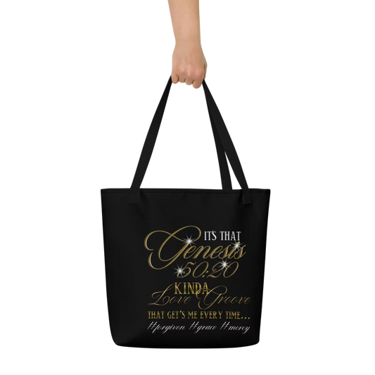 Genesis 50:20 kinda love groove large tote bag