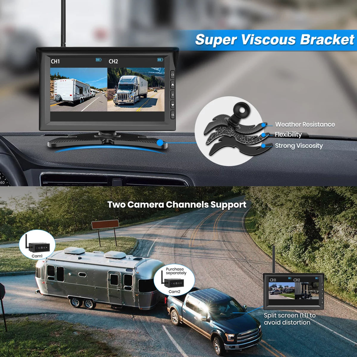 Auto-vox truck wireless backup camera with 7" monitor, trailer rear view camera, digital reverse camera for camper, vans