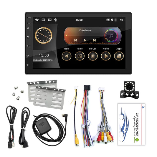 Docooler android 11 car stereo double din gps navigation  radio with 7 inch touchscreen support wifi/aux/u-disk/phone link/hands-free calling/reverse picture/steering wheel control with backup camera