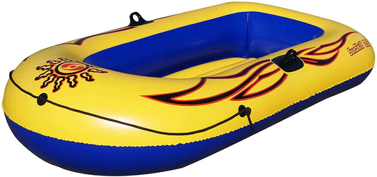 Solstice inflatable boat rafts 2 person for adults & kids comes w/ pole oar holders cushioned comfortable base grab line 6 ft size sunskiff kits dinghy air floor yellow